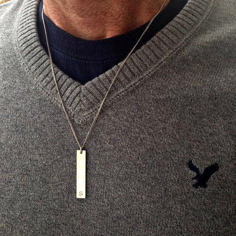 Men's Bar Necklace with Engraving