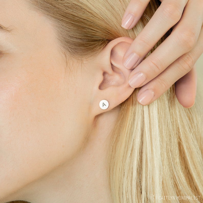 Customized Initial  Round Stud Earrings