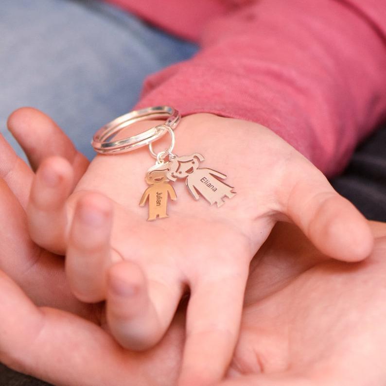 Personalized Engravable Family Key Ring with 2 Charms